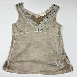 Elisa Cavaletti Embellished Lace Tank Top Beige M Boho Chic Romantic Shirt ITALY